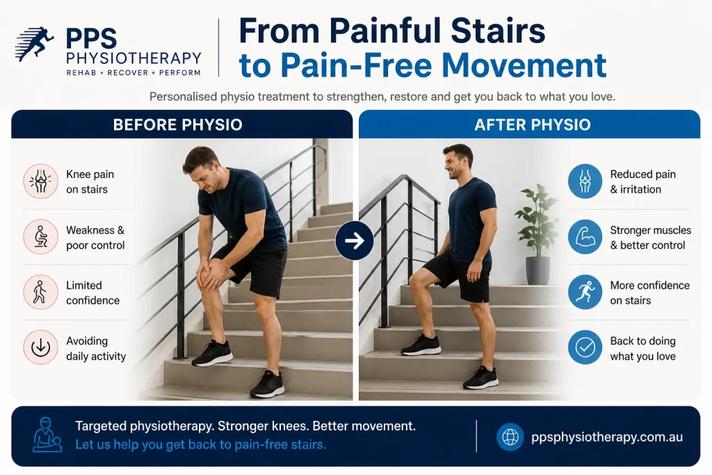 knee pain on stairs before and after physiotherapy treatment carlingford