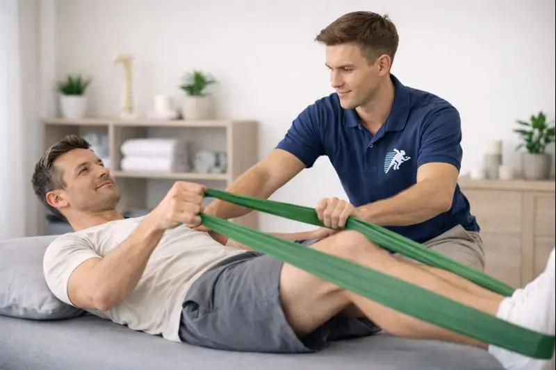 physio guiding back pain exercise in Carlingford