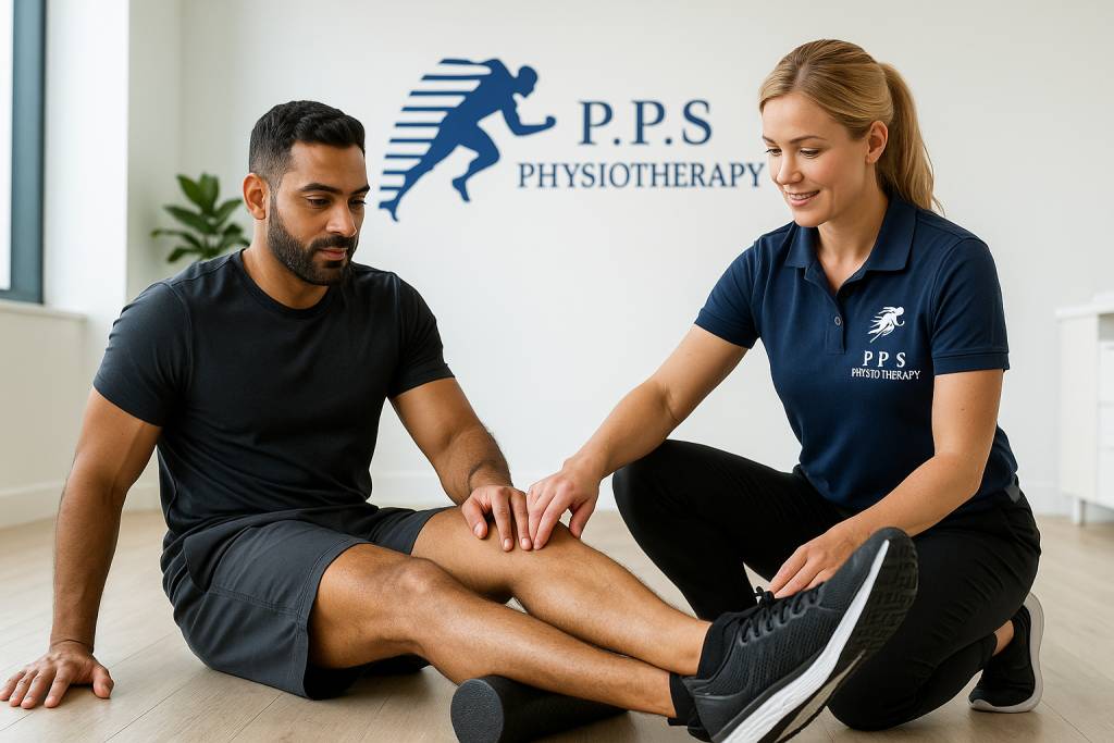 Physio Kellyville sports recovery – calf foam rolling exercise guided by P.P.S Physiotherapy