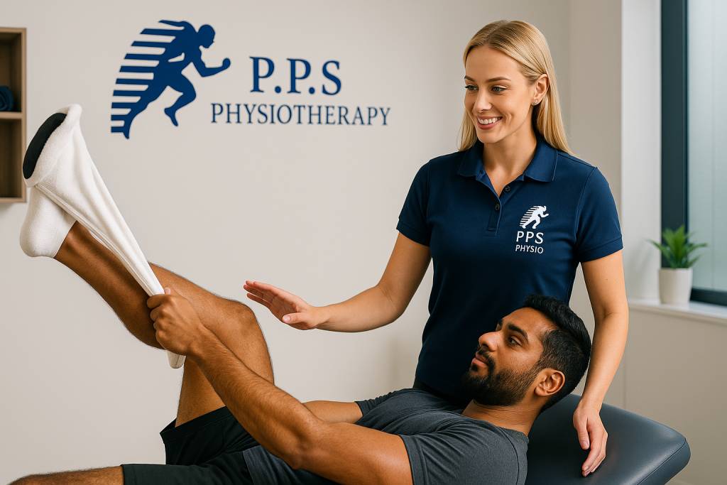 Physio Kellyville sports recovery – hamstring towel stretch exercise guided by P.P.S Physiotherapy
