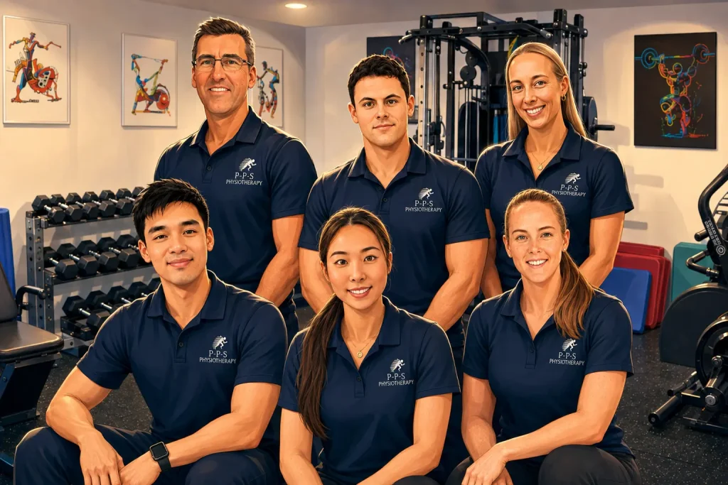 Illustration of the PPS Physiotherapy team in the Kellyville rehabilitation gym