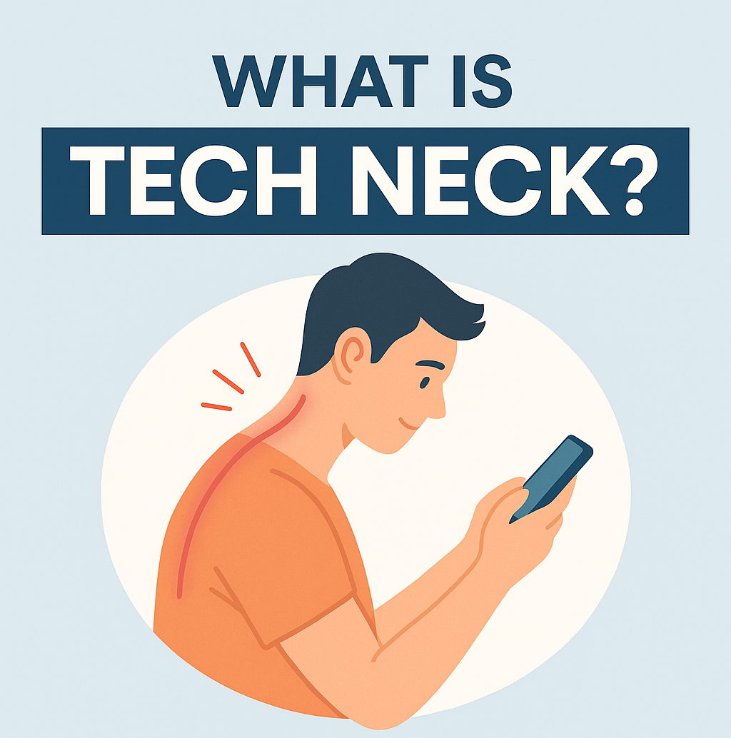 Infographic explaining Tech Neck causes and symptoms
